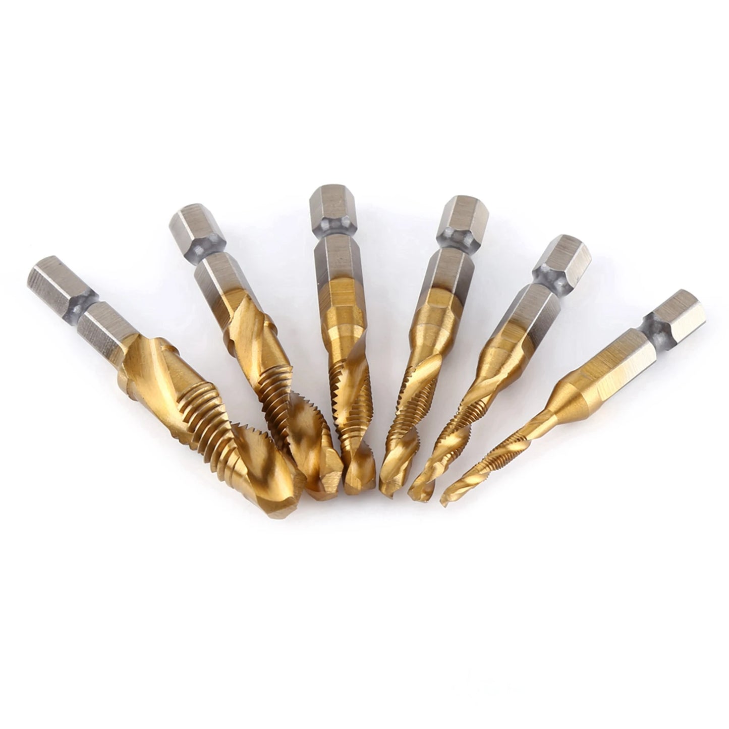 6pcs Metric Thread M3-M10 Titanium Coated HSS Drill and Tap Bits 1/4" Hex Shank