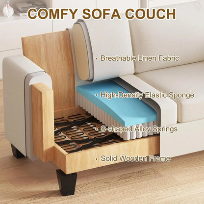 62" Loveseat Couch, Modern Love Seat Couches for Small Spaces, Beige Linen Sofa, Deep Seat Sofa for Living Room, Small 2 Seater