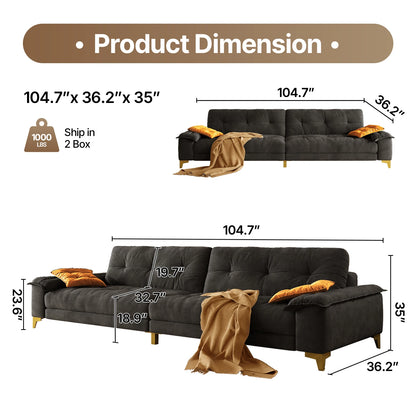 104.7" sectional Couch, mid-Century Modern 4-Seater Comfy Cloud Couch for Living Room Office, Button Tufted upholstered Metal Le