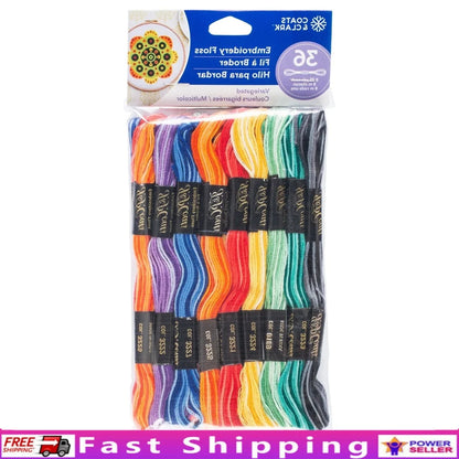 Embroidery Floss Value Pack 24 Skeins 100% Cotton Mercerized Neon Shades Thread 8.75 Yards Crafting