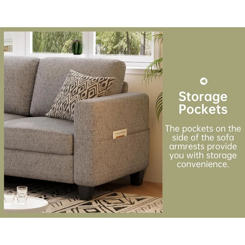 Sectional Couches for Living Room 78" Convertible L Shaped Couch with Storage Ottoman 3 Seater Modern Linen Fabric Sofas