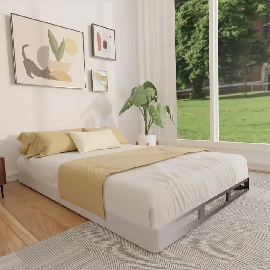 Box Spring 4 Inch Low Profile Box Spring Twin, Heavy Duty Mattress Foundation Metal Bed Base with Fabric Cover, Noise Free, Easy