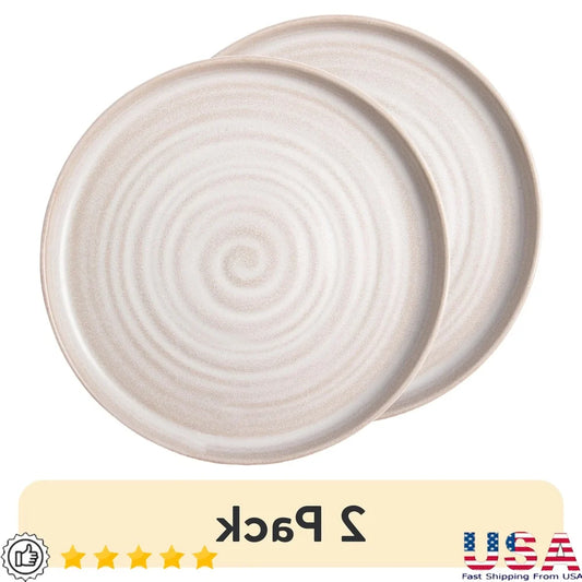 2 Pack Round Stoneware Salad Plates Dishwasher Microwave Safe Reactive Finish Unique Hand-Thrown Look Durable Dining Tableware
