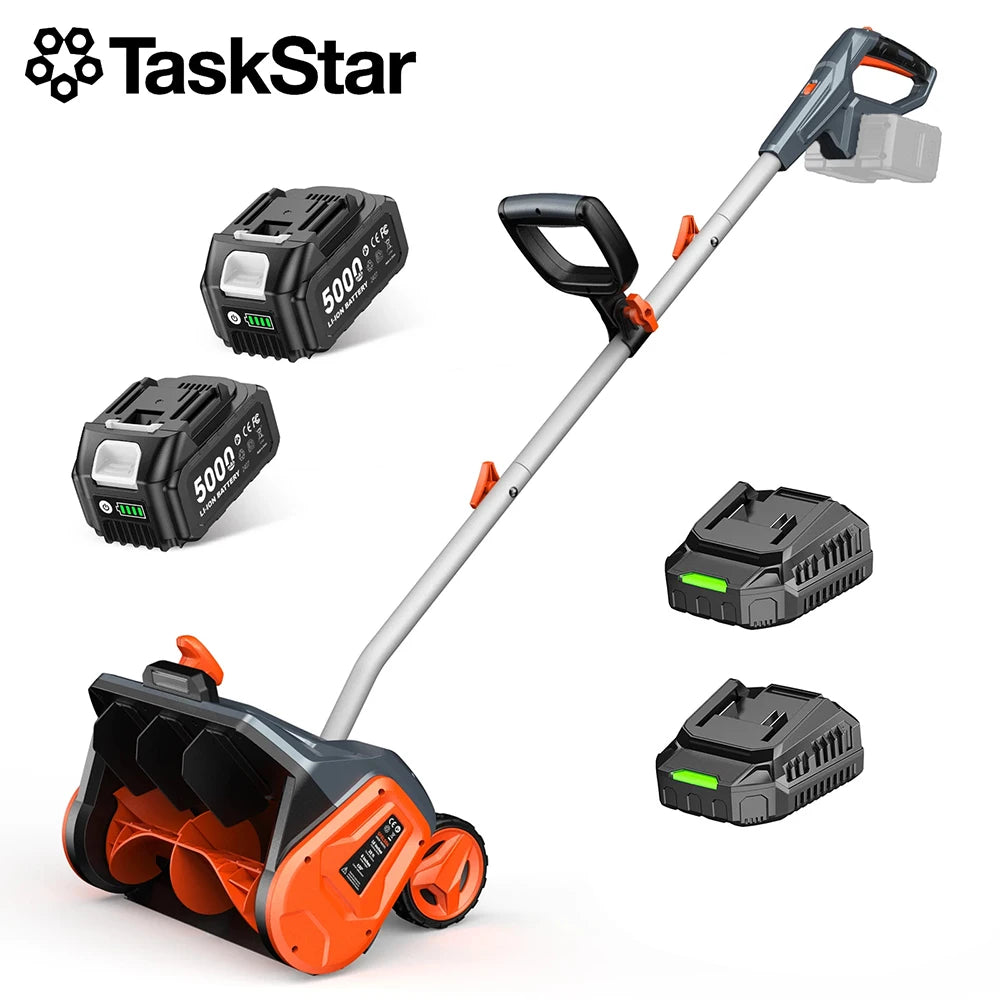 TaskStar 40V 2*5.0Ah Batteries Powered Electric Snow Shovel with Wheels&LED&Directional Plate 16.5x8-inch Brushless Snow Blower