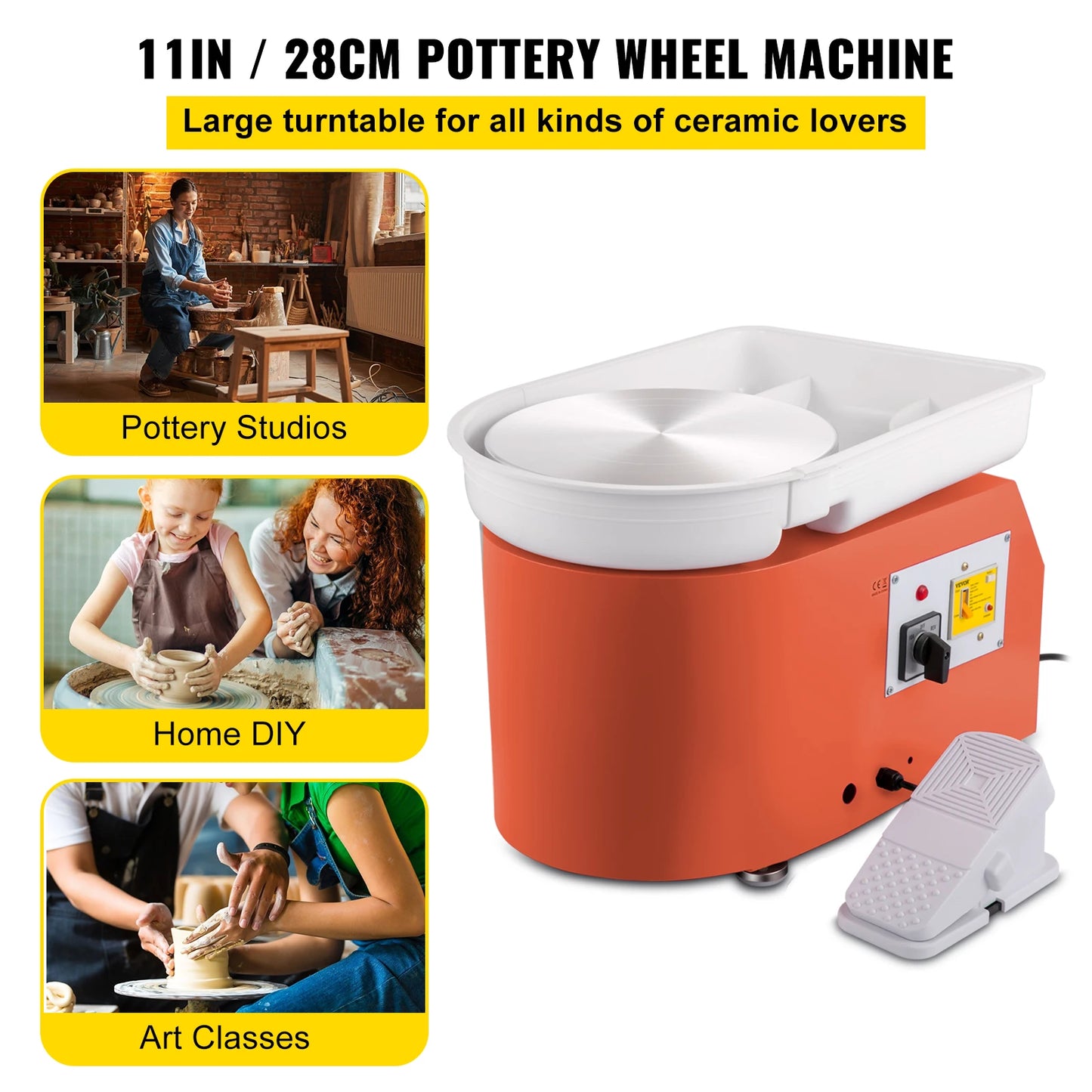 SucceBuy Electric Pottery Wheel Machine 28cm 350W Manual Handle Foot Pedal for School Ceramic Clay Working Forming DIY Art Craft