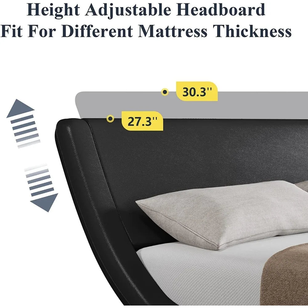 Allewie Queen Size Bed Frame with Ergonomic & Adjustable Headboard, Low Profile Modern Upholstered Platform Sleigh Design - Easy