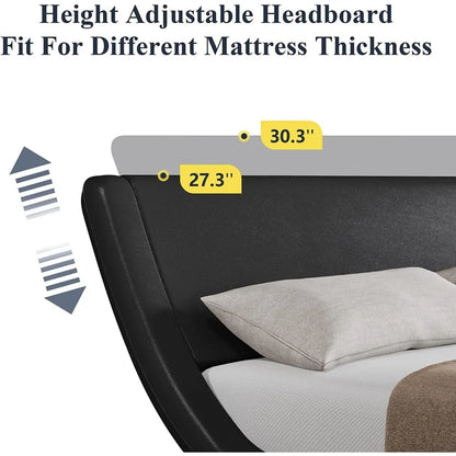 Allewie Queen Size Bed Frame with Ergonomic & Adjustable Headboard, Low Profile Modern Upholstered Platform Sleigh Design - Easy