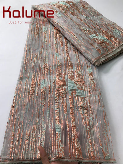 Kalume Lace Luxury African Tulle Brocade Lace Fabric High Quality French Gilding Lace Fabric For Sew Cloth Diy Party Dress F4063