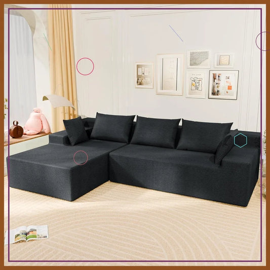 107" Modular L-Shape Sofa with Chaise, Deep Seat Cloud Couch, No Assembly Required for Living Room Bedroom (Dark Grey)