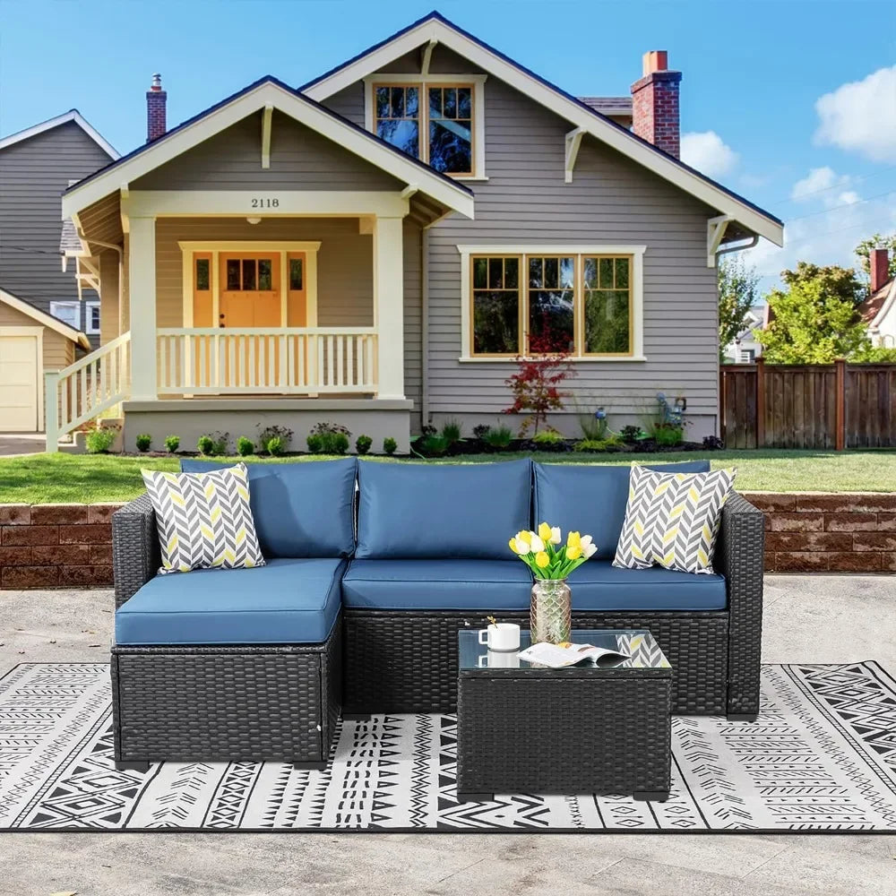 Bestseller5 pieces patio furniture sets, wicker outdoor sectional furniture with glass table and cushions, rattan patio conversa
