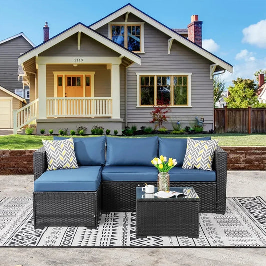 Bestseller5 pieces patio furniture sets, wicker outdoor sectional furniture with glass table and cushions, rattan patio conversa