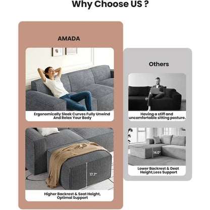 110" Cloud Sectional Couch with L-Shape Chaise&Movable Ottoman,Modern Modular Sofa with Deep Seat, Boneless Sofa-Customized