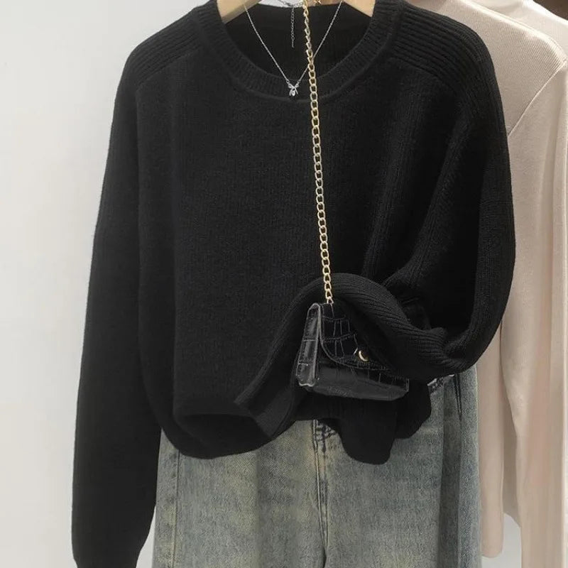 Loose-Fit Stylish Women's Autumn/Winter 2024 New Cropped Outer Wear Sweater Crew Neck Sensibility Niche Top