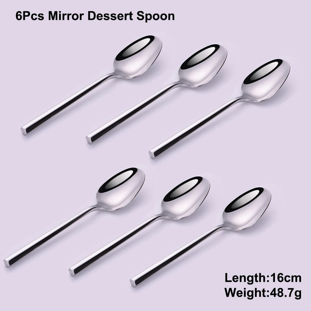 6/16/20Pcs Stainless Steel 304 Cutlery Set Mirror Sliver Tableware Western Hexagonal Handle Dinner Set Matte Knife Fork Spoon