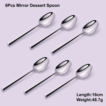 6/16/20Pcs Stainless Steel 304 Cutlery Set Mirror Sliver Tableware Western Hexagonal Handle Dinner Set Matte Knife Fork Spoon
