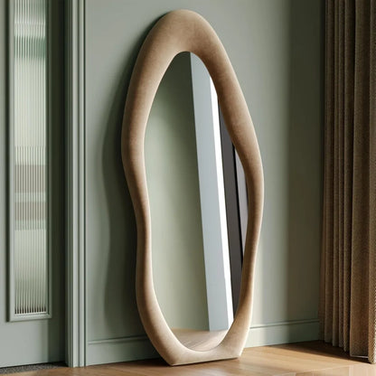 63x24 inch full-length mirror, irregular wave mirror hanging or leaning against the wall in the dressing room/bedroom
