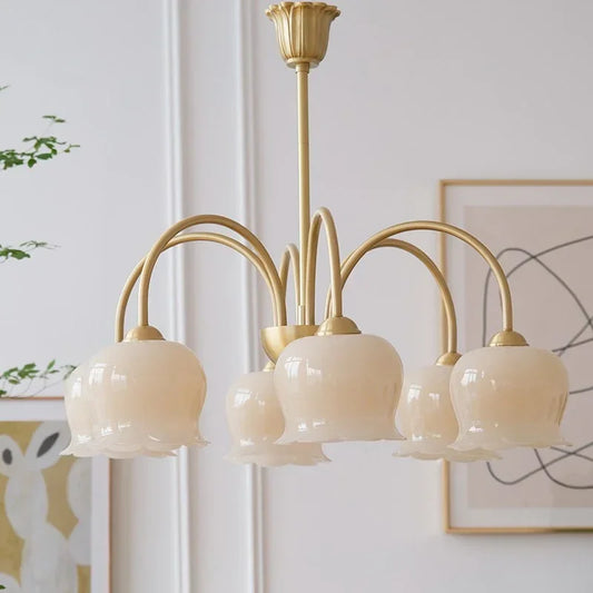 Vintage Flower chandeliers Cream Living Room Pendant Light Antique Homeowner Bedroom Lighting American Light Luxury Light lustre