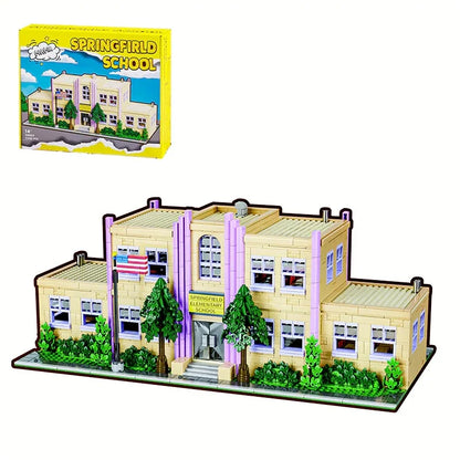 3500PCS MOC Springfield Elementary School Building Blocks Street View Modular Architecture Brick with 8 Figuren Model Toys Gifts