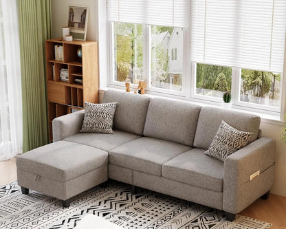 Sectional Couches for Living Room 78" Convertible L Shaped Couch with Storage Ottoman 3 Seater Modern Linen Fabric Sofas