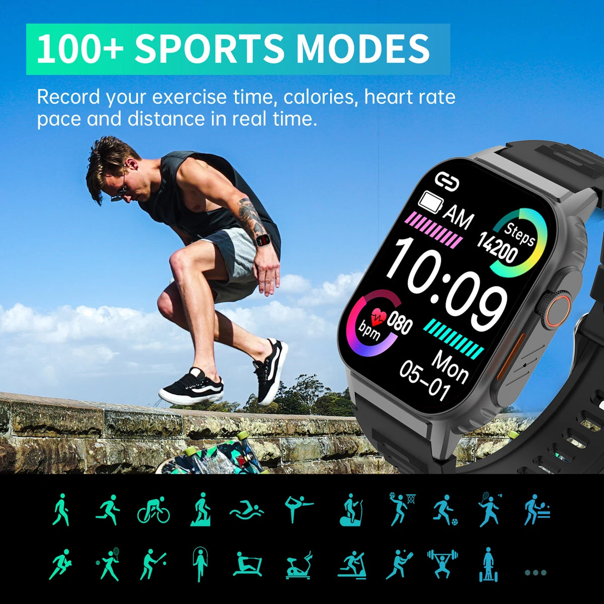 Smart Watch(Answer/Make Call), 2.01" Smartwatch for Men Women, IP67 Waterproof, 100+ Sport Modes Fitness Tracker