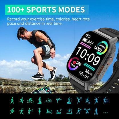 Smart Watch(Answer/Make Call), 2.01" Smartwatch for Men Women, IP67 Waterproof, 100+ Sport Modes Fitness Tracker