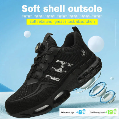 Lace-Free Men's Breathable Casual Work Safety Shoes with Impact and Puncture Resistance