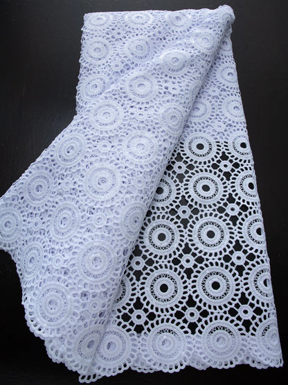Pure White Nigerian Guipure Lace Fabric 2025 High Quality Water Soluble African Sequin Cord Lace Fabric for Party Dress Sew 4025