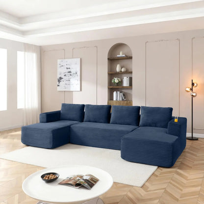 132" Modular Sectional Sleeper Sofa, Boneless Cloud Couch for Living Room, U Shaped 5 Seat Sofa with 2 Cup Holders,, Customized