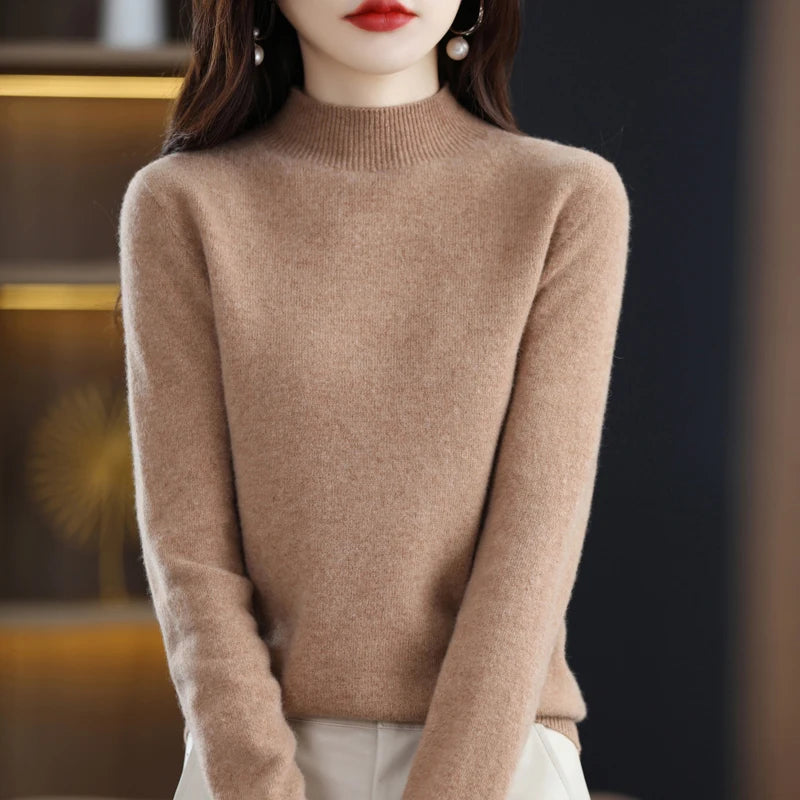 100% Pure Wool Half-neck Pullover In Autumn And Winter New Cashmere Sweater Women's Casual Knit Top Women's Coat 19 Colors
