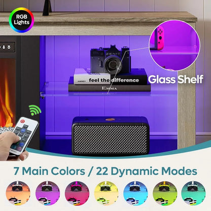 Fireplace TV Stand for 75 inch TV with 23 inch Electric Fireplace, 70 inch Entertainment Center for Living Room with LED Light