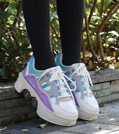 Size 40 41 Deformation Roller Skates Shoes Double Row 4-Wheel Skates Roller Shoes Dual-Purpose Roller Sneakers Wheels Shoes