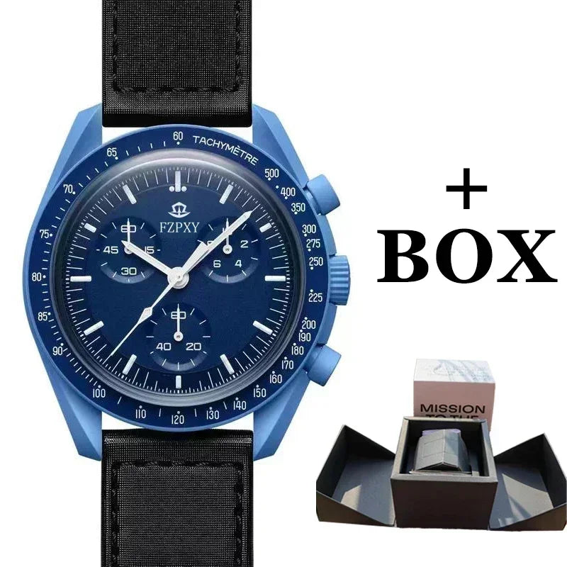 2025 Men's Moon Phase Quartz Chronograph Watch - 6-Hand Celestial Dial, Waterproof Luminous, Gift Box, Hot Sale Free Shipping