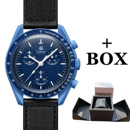 2025 Men's Moon Phase Quartz Chronograph Watch - 6-Hand Celestial Dial, Waterproof Luminous, Gift Box, Hot Sale Free Shipping