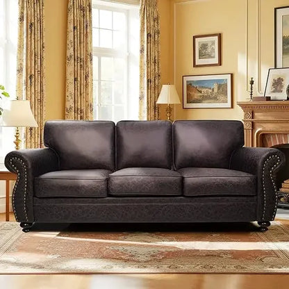 mid-century vintage sofa couches with rivet design,3-seater sofa,removable sofa cover upholstered cushions and solid wood frame