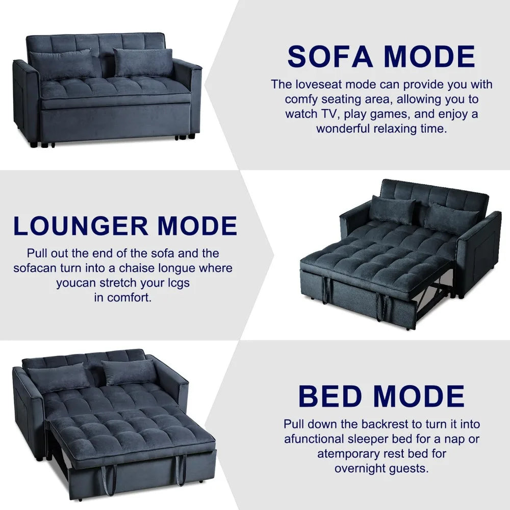 3 in 1 Convertible Sleeper Sofa Bed, Futon Couches for Living Room with Side Pocket | Adjustable Backrest| Velvet, Customized