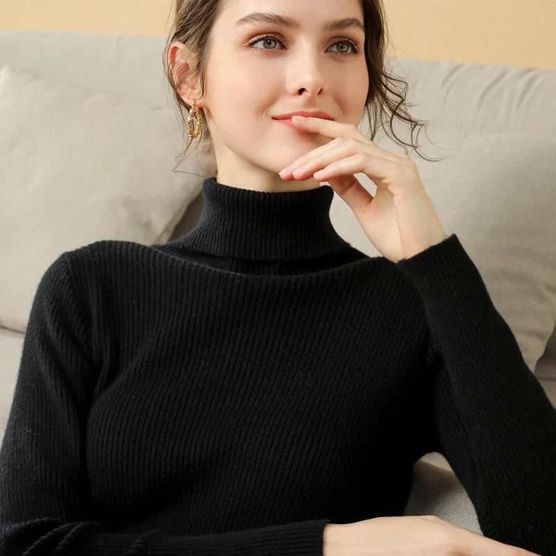Sweater Women New Arrival 2025 Autumn Winter Turtleneck Sweaters Korean Style Simple Base Layer Pullover Thick Solid Slim Tops