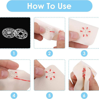 90Sets Plastic Sew-on Snap Buttons Invisible Snap Fasteners Buttons Round Clear Press Button for Sewing Clothing DIY Craft