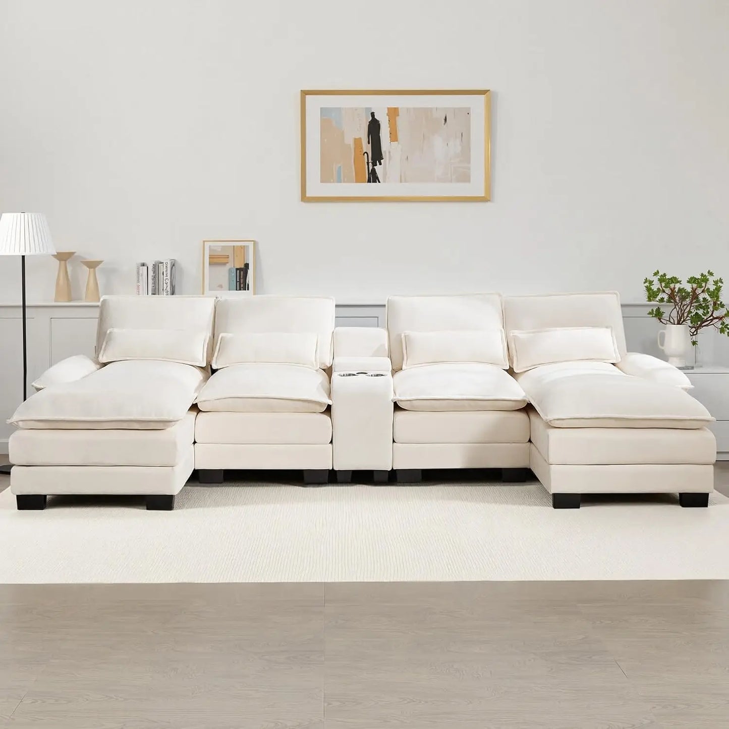 125" U Shaped Cloud Modular Sectional Couch for Living Room, Small Comfy Chenille Sofa with Double Chaise Lounge,, Customized