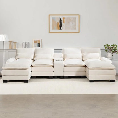 125" U Shaped Cloud Modular Sectional Couch for Living Room, Small Comfy Chenille Sofa with Double Chaise Lounge,, Customized