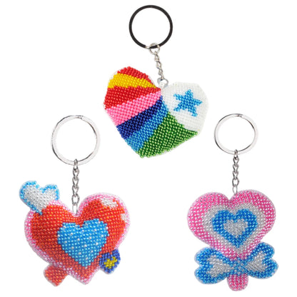 Printed Bead Embroidery Needlework Key Ring Kit Bead Cross Stitch Kit Keychain for Women Bag Pendant Beadwork Handmade Craft