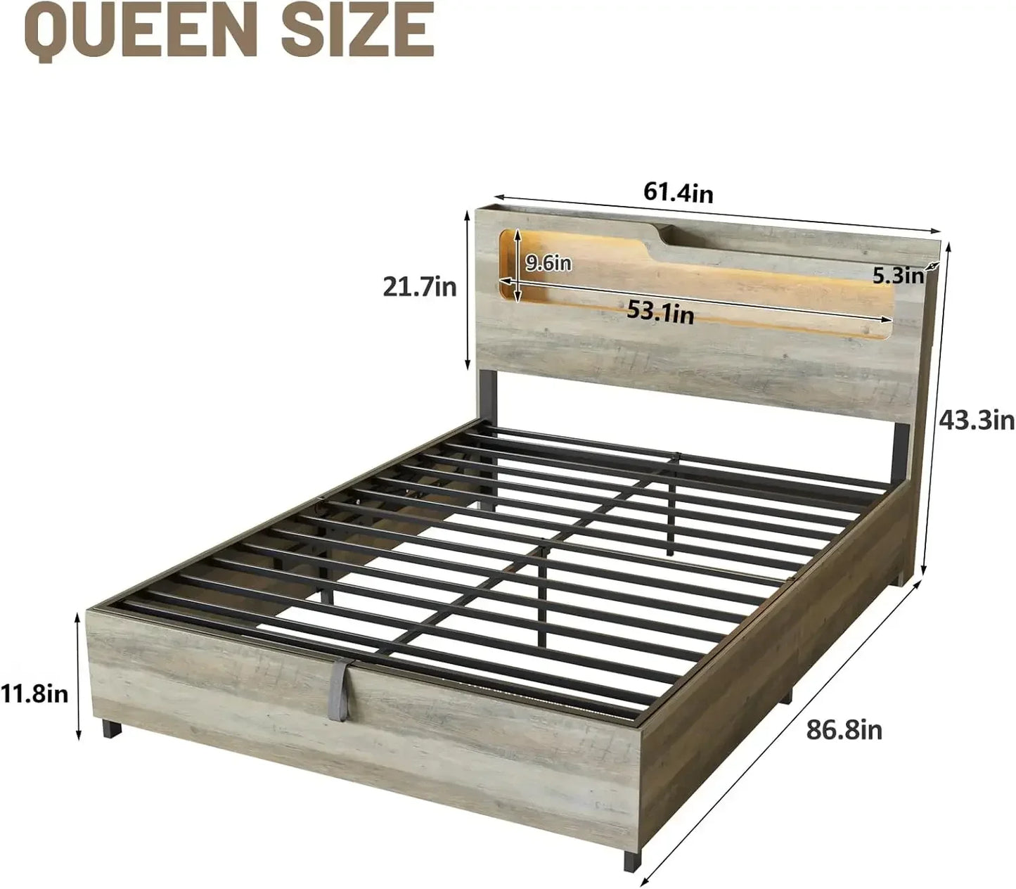 [Limited Time Offer + Free Shipping!]Queen Size Lift Up Storage Bed Frame with Lifting Storage & Charging Station, 2-Tier Headbo