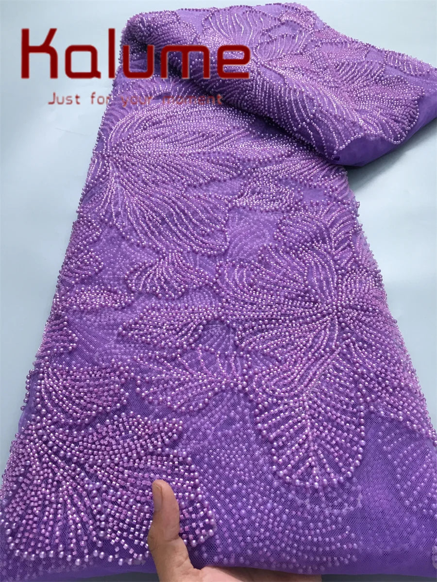Kalume Lace 2025 African Beaded Tulle Lace Fabric Soft High Quality Mesh Net Lace Fabric with Sequins For Sewing Wedding F4500