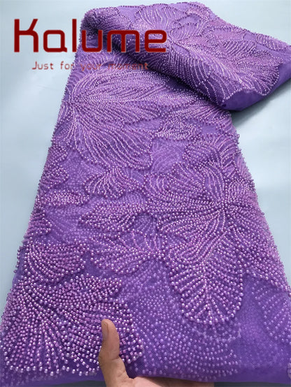 Kalume Lace 2025 African Beaded Tulle Lace Fabric Soft High Quality Mesh Net Lace Fabric with Sequins For Sewing Wedding F4500