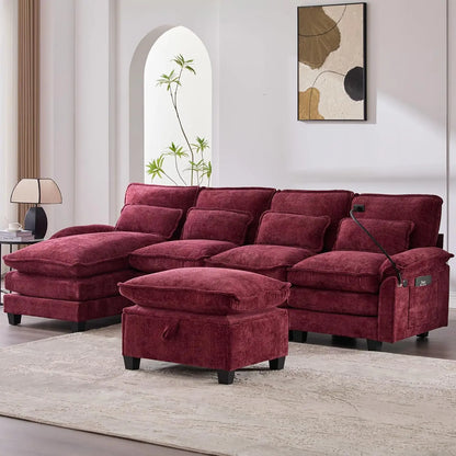 Modern U Shape Sectional Sofa Cloud Couch, 110" Upholstery Chenille Fabric Modular Couch, Comfy 4 Seat Sleeper Sofa With Double
