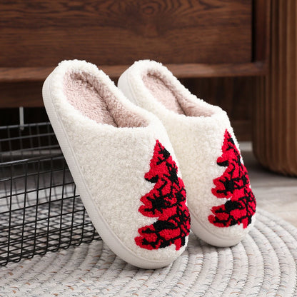 Christmas Tree Cotton Slippers House Flat Floor Soft Slides Breathable Bedroom Slippers for Indoor for Women Men Christmas Gift
