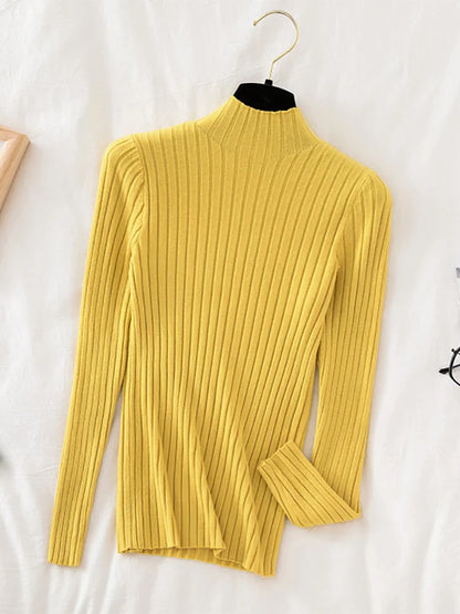 Croysier Pullover Ribbed Knitted Sweater Autumn Winter Clothes Women 2025 High Neck Long Sleeve Slim Basic Woman Sweaters Tops