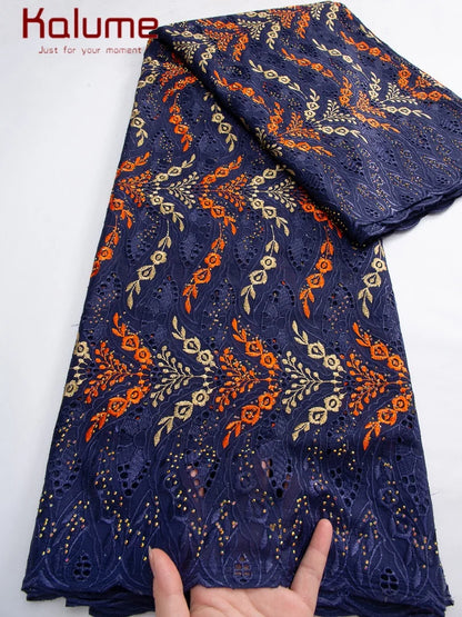 Kalume African Cotton Embroidered Lace Fabric With Stones 2025 Nigerian Swiss Voile Lace Fabric Flower For Sewing Dress F4325