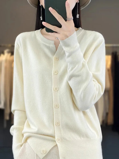 AOSSVIAO 2025 Autumn Winter New Cashmere Cardigan Women Solid Color Sweater Women Loose O-Neck Knitted Sweaters Simple Versatile