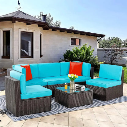 Bestseller5 pieces patio furniture sets, wicker outdoor sectional furniture with glass table and cushions, rattan patio conversa