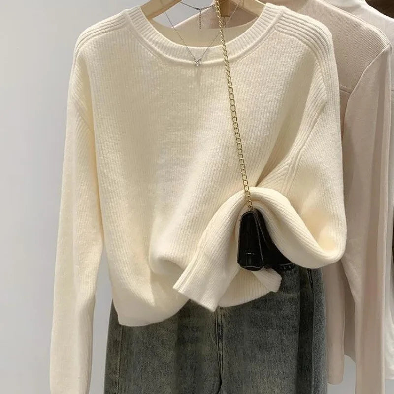 Loose-Fit Stylish Women's Autumn/Winter 2024 New Cropped Outer Wear Sweater Crew Neck Sensibility Niche Top